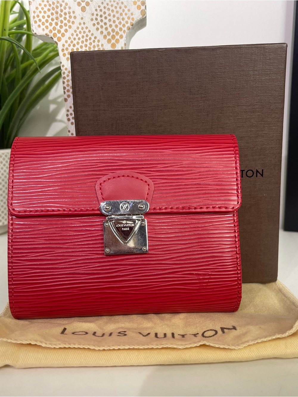 Louis Vuitton Red Epi Leather Compact Wallet with Silver-Tone Lock